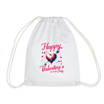 Happy Valentine's Day Heart Design with Arrow - Drawstring Bag - white - Front