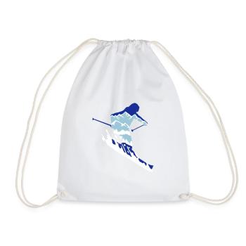 Skier and mountain silhouette - skiing, skiing - Drawstring Bag - white - Front