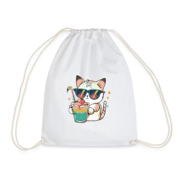 The Casual Cat - Drawstring Bag - white - Front