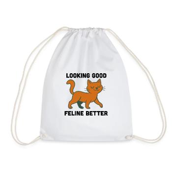 Looking Good, Feline Better – Wortspiel mit Katze - Turnbeutel - Weiß - Vorne