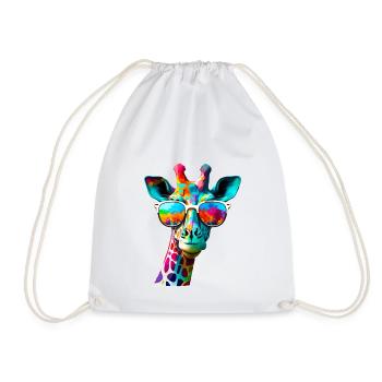 Fun Color Giraffe with Sunglasses - Drawstring Bag - white - Front