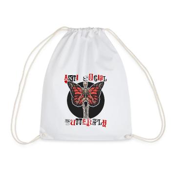 Anti-social butterfly | antisocial anti sayings - Drawstring Bag - white - Front