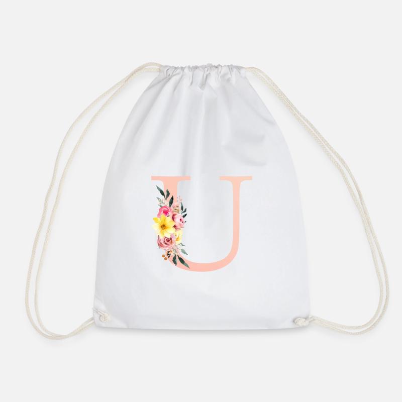 U Monogram Floral - Drawstring Bag - white