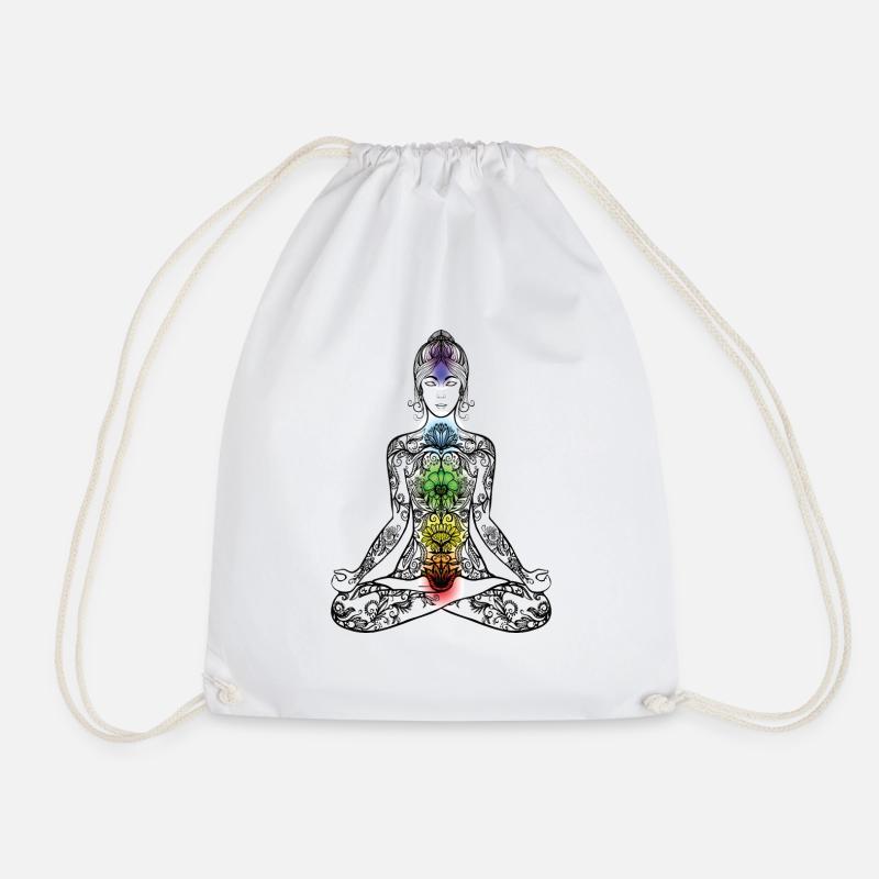 yoga 7 chakra points - Drawstring Bag - white