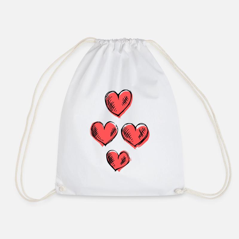 four hearts - Drawstring Bag - white