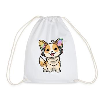 Kawaii Cute Happy Colorful Dog avec des écouteurs - Sac de sport léger - blanc - Devant
