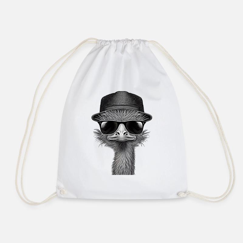 Strauß Emu mit Sonnenbrille und Hut. - Turnbeutel - Weiß