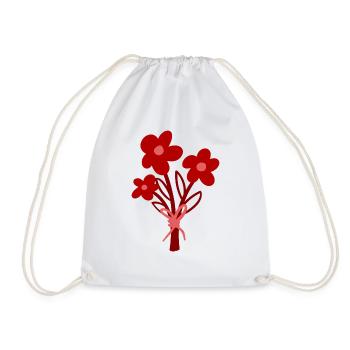 Blumenstrauß mit roten Blüten und Schleife 2403-26 - Turnbeutel - Weiß - Vorne