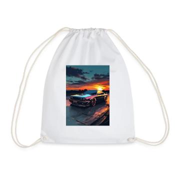 Voiture tuning dessin fond soleil couchant - Sac de sport léger - blanc - Devant