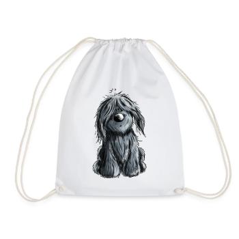 Knuffiger schwarzer Briard - Hund - Geschenk - Turnbeutel - Weiß - Vorne