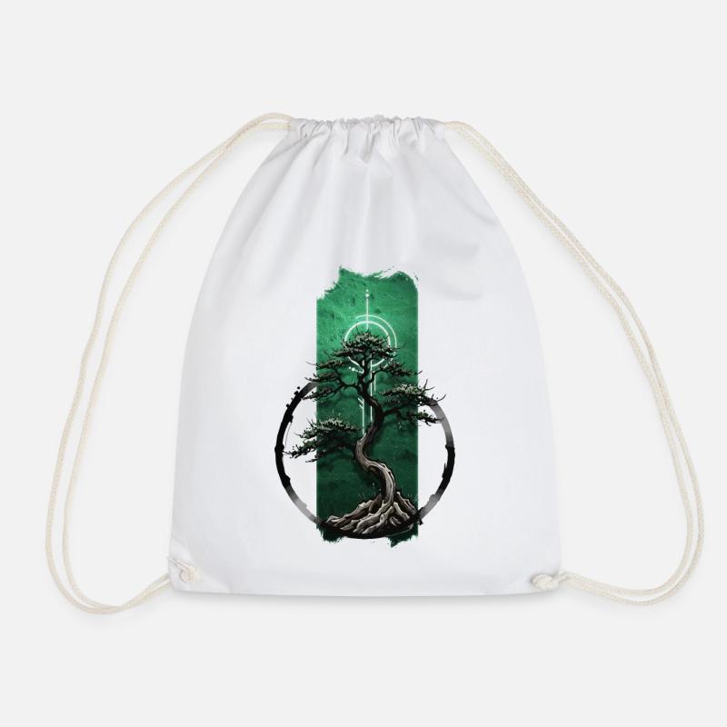 Serenity Grove: Tranquil Bonsai Tree - Drawstring Bag - white