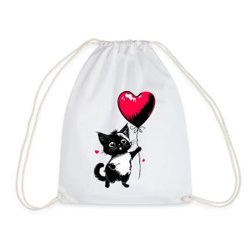 Katze mit Herz Luftballon - Heartful Creatures - Turnbeutel - Weiß - Vorne