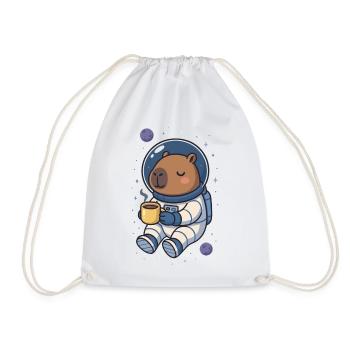 Capybara Astronaut – Coffee in Space ☕🪐 - Drawstring Bag - white - Front