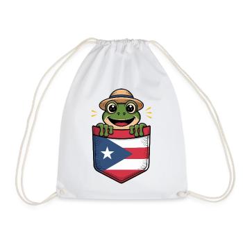 Puerto Rico Coqui With Straw Hat In Flag - Drawstring Bag - white - Front