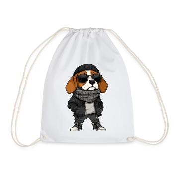 Beagle Dog Cool Winter - Drawstring Bag - white - Front