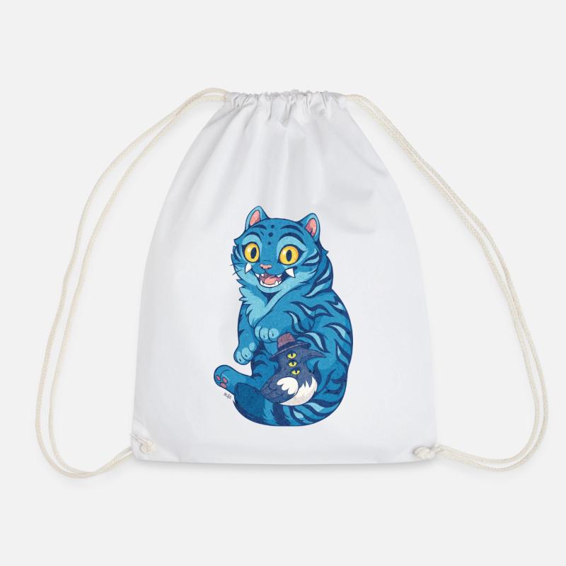 Blue Tiger with Little Bird Magic - K-Pop Demon - Drawstring Bag - white