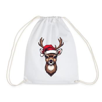 Reindeer Santa Hat Motif - Drawstring Bag - white - Front