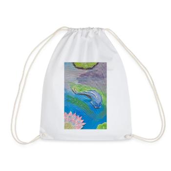 Blue tropical fish over lotus - Drawstring Bag - white - Front