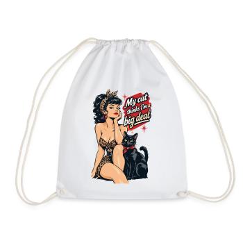 Rockabella mit schwarzer Katze im Retro Stil - Turnbeutel - Weiß - Vorne
