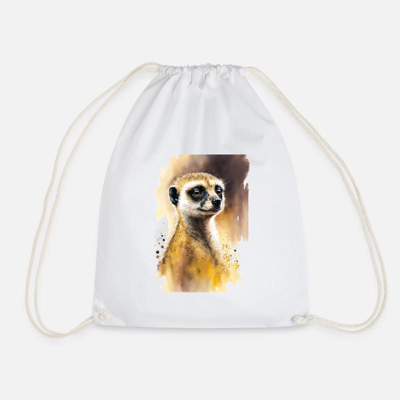 Cute meerkat watercolors - Drawstring Bag - white