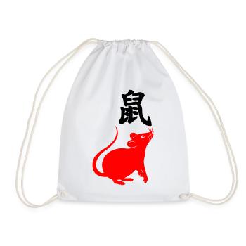 Chinese character rat with red rat - Drawstring Bag - white - Front