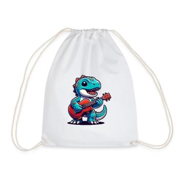 Cute Dino Guitarist Design - Drawstring Bag - white - Front