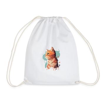 Artistic Cat Portrait in Orange - Drawstring Bag - white - Front