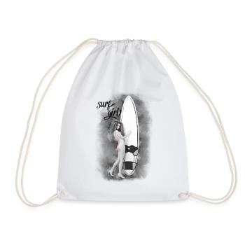 Surf girl / surf woman in bikini - Drawstring Bag - white - Front