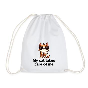 My cat takes care of me - Drawstring Bag - white - Front
