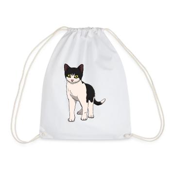 Cat Black and White - Drawstring Bag - white - Front