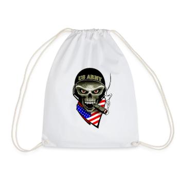 us army skull - Drawstring Bag - white - Front
