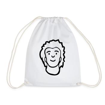male face head man young comic cartoon - Drawstring Bag - white - Front