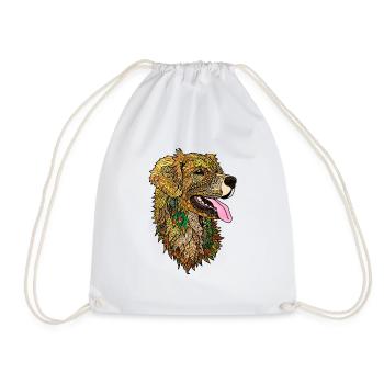 Golden Retriever Zentangle - Drawstring Bag - white - Front