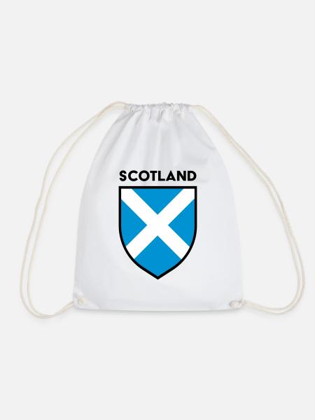 Scotland Saltire Flag Shield (Black Outline) - Drawstring Bag - white