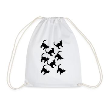 Black Pattern Cat - Drawstring Bag - white - Front