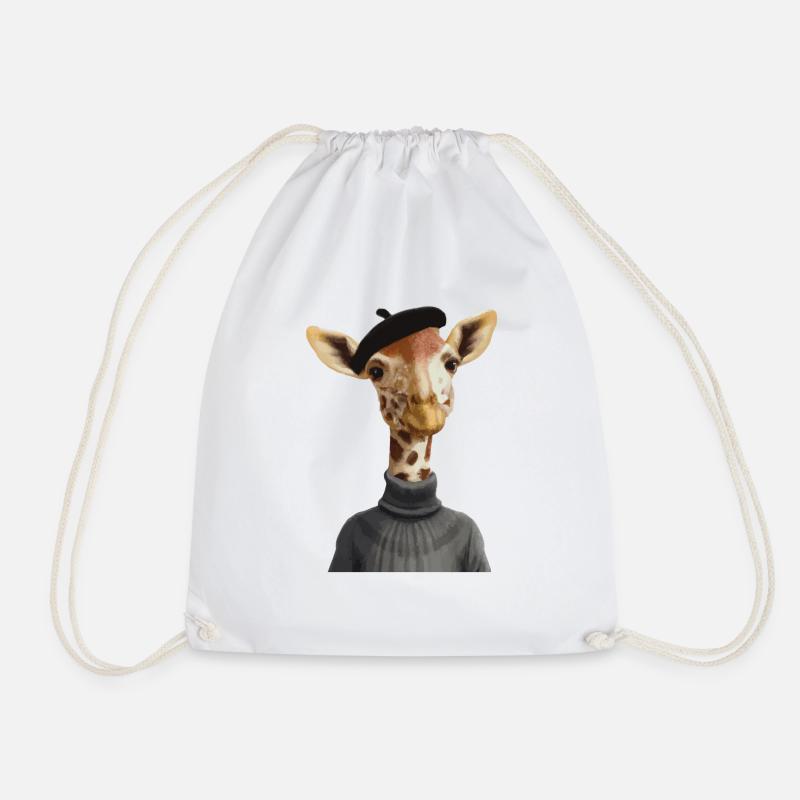Giraffe mit Pullover und Mütze Geschenkidee - Turnbeutel - Weiß