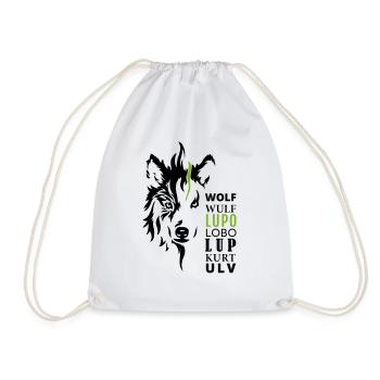 GOWILD wolf motif - with 7 languages - Drawstring Bag - white - Front