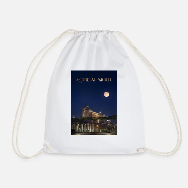 Rome at night under a full moon - Drawstring Bag - white
