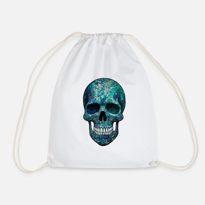 Azure Glass Skull - Drawstring Bag - white