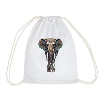Elefant / Tier / Orientalisch / Blumen / Muster - Turnbeutel - Weiß - Vorne
