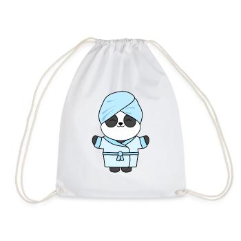 funny panda spa day relaxed in robe - Drawstring Bag - white - Front