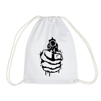 A revolver in his hand as a graffiti - Drawstring Bag - white - Front