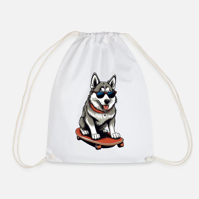 Süßer Husky auf Skateboard - Turnbeutel - Weiß