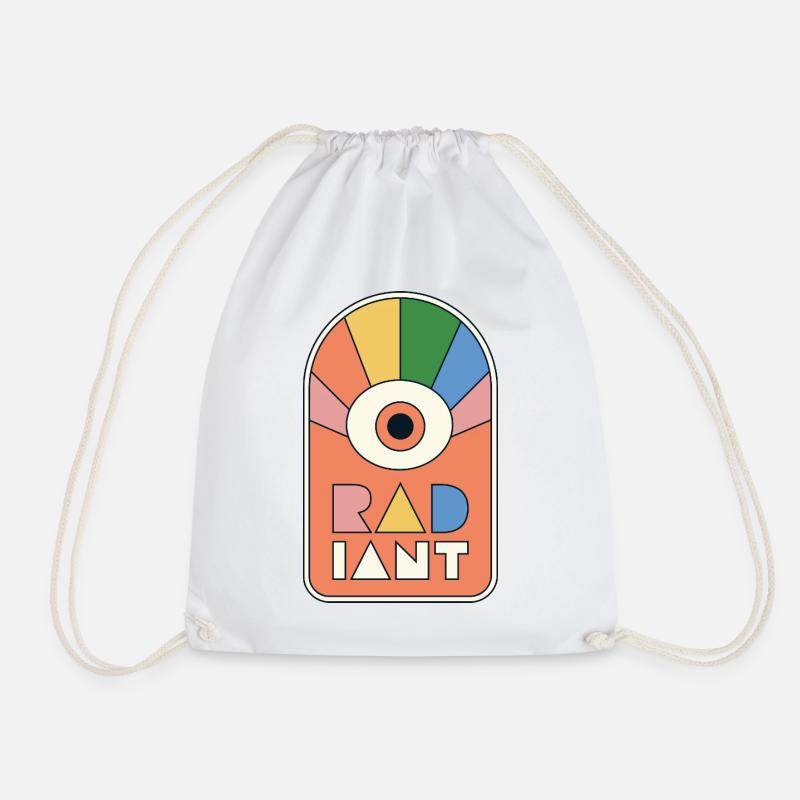 Radiant – Geometric Retro Sun Rays - Drawstring Bag - white