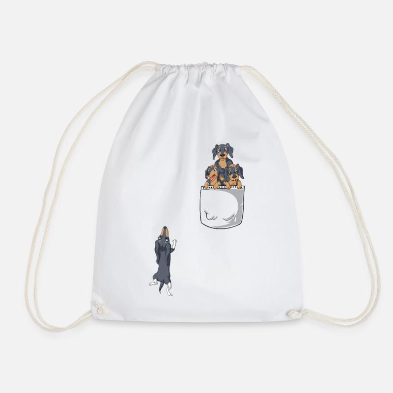 T-Shirt mit Dackeltasche - Turnbeutel - Weiß