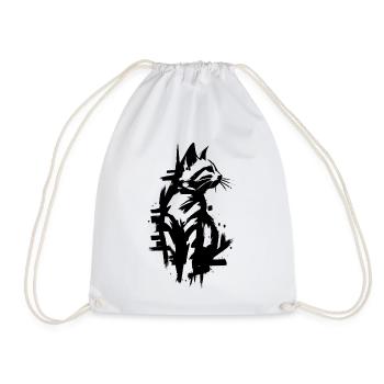 Cat Black Graffiti Design - Drawstring Bag - white - Front