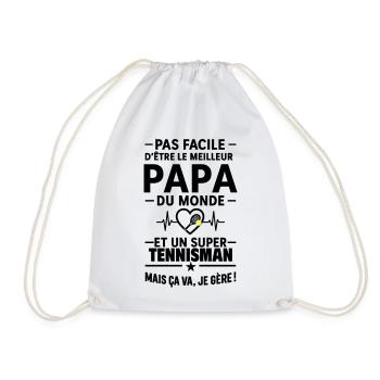 Heart + Tennis – Super Dad Tennis Player - Drawstring Bag - white - Front