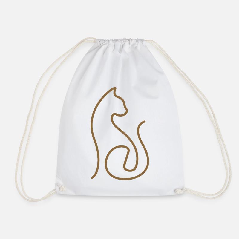 Cat Line Art Cats Design - Drawstring Bag - white
