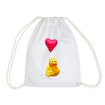 Herzballon und Daumenhoch Ente - Turnbeutel - Weiß - Vorne