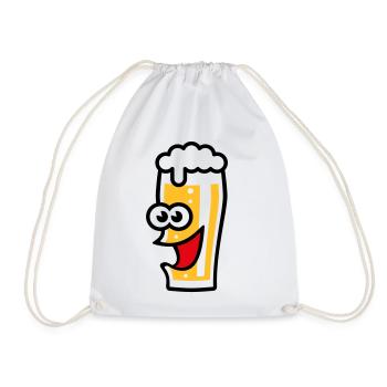 Happy Bierglas (Bier / Willibecher / Lustig / 3C) - Turnbeutel - Weiß - Vorne